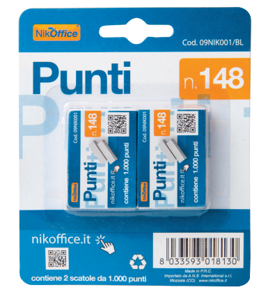 PUNTI METALLICI PER CUCITRICI IN BLISTER  6/4     09NIK001 PUNTI METALLICI PER CUCITRICI IN BLISTER  6/4     09NIK001