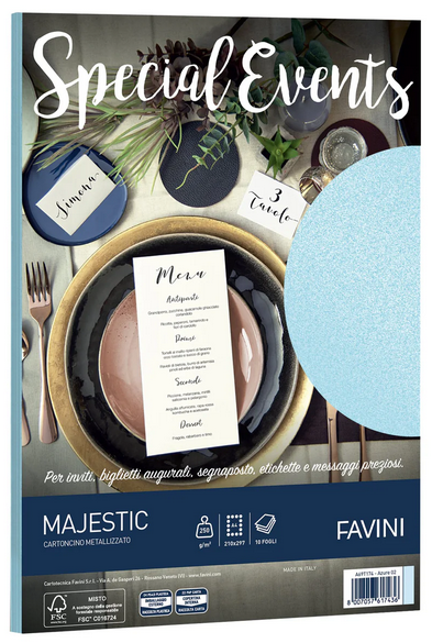 CARTA FAVINI METALIZZATA EVENTS CELESTE 10FF 250GR     A69T174 CARTA FAVINI METALIZZATA EVENTS CELESTE 10FF 250GR     A69T174