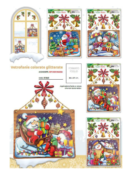 VETROFANIE NATALE COLORATE 30X37 GLITTER LEBEZ 81860 VETROFANIE NATALE COLORATE 30X37 GLITTER LEBEZ 81860