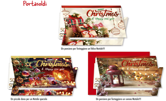 BIGLIETTO NATALIZIO PORTASOLDI ASS. 12PZ  NT8536