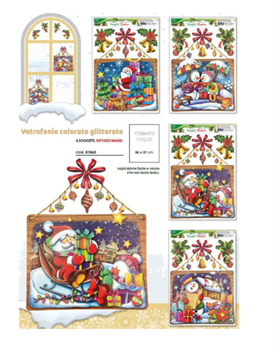 VETROFANIE NATALE COLORATE 30X37 GLITTER LEBEZ 81860