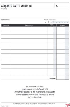 BLOCCO ACQUISTI VALORI BOLLATI 50X2 220X148 MM 2802