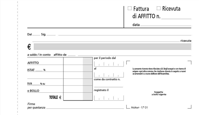 BLOCCO RICEVUTE AFFITTO 2C. 10X16,5CM  1701 10208