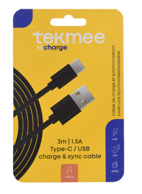 CAVO RICARICA TYPEC - USB 7.5W 3MT     40430131