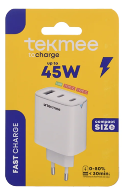 CARICATORE MULTIPLO TEKMEE 45W 3 PORTE A RICARICA VELOCE  41430337