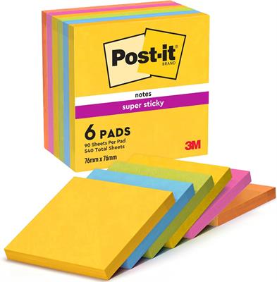 POST-IT SUPER STICKY COLOR 76X76 654-6SS  28056